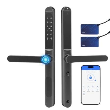 Imagem de Porta deslizante, fechadura inteligente, entrada sem chave, fechadura de porta deslizante com código de impressão digital, cartão IC, teclado, chave digital, substituição remota, moldura fina, porta