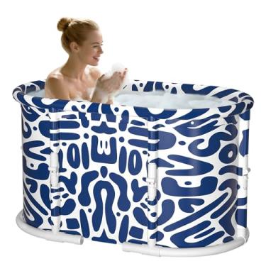 Imagem de HLCZLUZ Banheira portátil, banheira dobrável sem instalação, chuveiro independente com almofada, banheira de imersão de spa dobrável, banheira quente e de gelo para interior e exterior (padrão de água