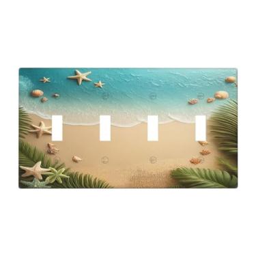 Imagem de Capas para interruptores de luz, tema de praia, estrela-do-mar, conchas, quadriciclos, placa de parede de 4 grupos, placas decorativas para decoração de quarto e banheiro