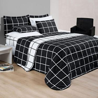 Imagem de Kit Cobre Leito Minimalista King 03 Peças Micropercal 200 Fios - Preto Com Branco