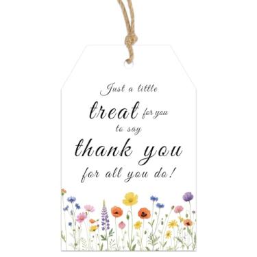 Imagem de TQQBUU 50 etiquetas de agradecimento de flores silvestres com cordão, etiquetas de presente floral, lembrancinhas de festa para casamento, chá de bebê, chá de panela, aniversário (8,4 cm x 5,6 cm)