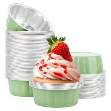 Imagem de Beasea Ramequins de alumínio de 227 g, pacote com 100 copos descartáveis de 9,9 cm, mini copo de ramekin, cupcake, copos de alumínio para festa - verde ervilha