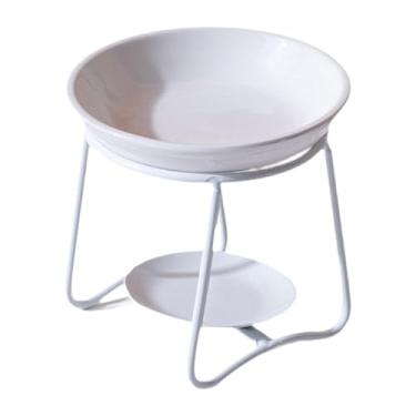 Imagem de Fenteer Queimador de óleo portátil com estrutura de metal para decoração de casa, suporte para vela tealight, aquecedor de óleo e cera perfumada para SPA, Branco