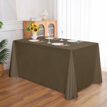 Imagem de Wuluwala Toalha de mesa retangular para banquetes, cor sólida, resistente, resistente a vincos, lavável, toalha de mesa de cetim, capa decorativa para mesa de jantar, buffet, festa e casamento, cáqui