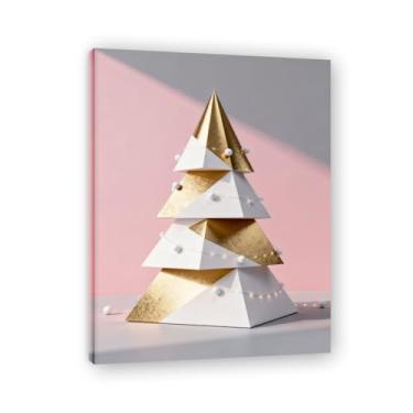 Imagem de Moldura interna. Arte moderna de presente de Natal, arte geométrica de árvore rosa empoeirada e dourada, tela emoldurada pronta para pendurar para uma casa de férias elegante. A45. 30x40cm-11,8x15,7