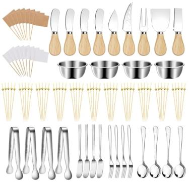 Imagem de 169 acessórios conjunto de tábuas de charcutaria, colheres de queijo, manteiga e mel, garfos, facas, pinças, picaretas, tigelas, bandeiras, travessas de servir e festa de jantar