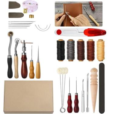 Imagem de Kit Artesanato Couro 31 Peças com Ferramentas Costura Agulha e Linha