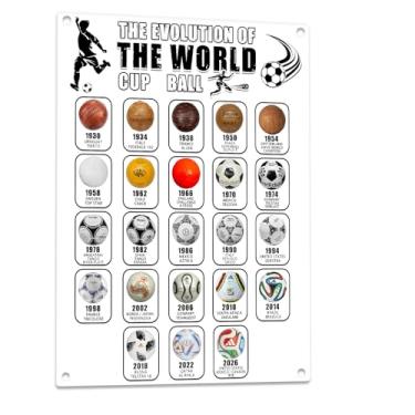Imagem de Arte de parede com cartazes de metal da evolução da Copa do Mundo, campeões da Copa do Mundo, decoração de gráfico histórico, decoração de futebol de futebol para homens caverna, quarto de meninos