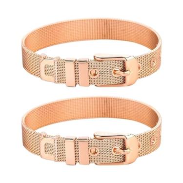 Imagem de Pulseira de malha de aço inoxidável, pulseira de 8 mm de largura, pulseira de relógio com fivela ajustável, corrente de elos de malha para pingentes deslizantes, fabricação de joias, 2 peças, One Size