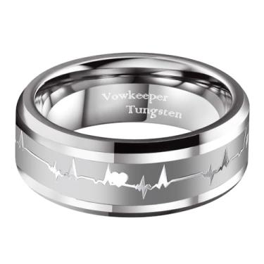 Imagem de Anel de casamento masculino de tungstênio preto de 8 mm, incrustado com design moderno de batimento cardíaco, ideal para casamento, noivado e compromisso, anel de presente unissex tamanho 7-13, Metal