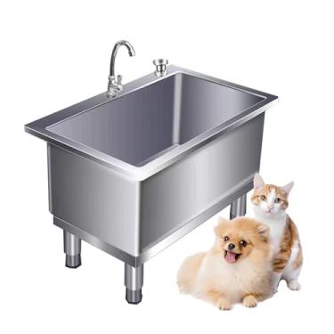 Imagem de CFMAIF Banheira de lavagem de animais de estimação para casa, banheiras portáteis de aço inoxidável para cães, estação de lavatório para cães pequenos e médios (120 cm/47,2 pol.)