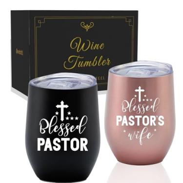 Imagem de Onebttl Presentes de pastor para pastor e esposa, pastor e primeira-dama, conjunto de 2 copos de aço inoxidável de 350 ml, ideia de presente para apreciação, casamento, ação de graças, Natal