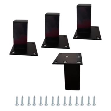 Imagem de WVIOUOPU Pacote com 4 pernas de móveis de liga de alumínio - Pés de suporte de metal quadrado preto de 7,6 cm com parafusos de montagem para cama, cozinha, sofá, mesa, armário, prateleiras, cômoda