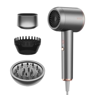 Imagem de Secador de cabelo iônico profissional | Poderoso secador de cabelo de baixo ruído | Temperatura constante para secagem rápida do cabelo | com difusor de cabelo, bocal cluster e pente para cacheados