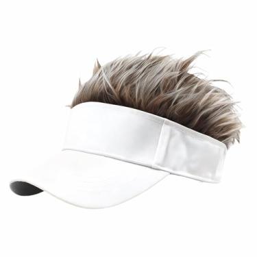 Imagem de Hiiooweiyi Viseira masculina com cabelo falso, chapéu de viseira de cabelo com cabelo para homens, novos bonés de peruca de beisebol para Halloween, Natal, Branco e cáqui, 8
