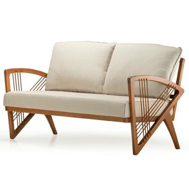 Imagem de Sofá Gandú Ozki 137 Cm Madeira Eucalipto Cedro Tecido Bege Corda Couro Reconstituído