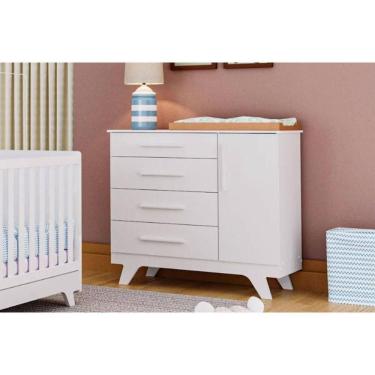 Imagem de Cômoda Infantil Retrô C- 1 Porta E 4 Gavetas Branco - Peroba
