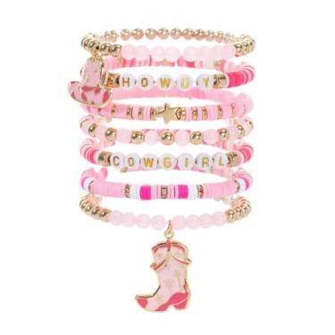 Imagem de Fuqimanman2020 Boho Western Cowgirl Howdy Conjunto de pulseiras com contas empilháveis para mulheres, chapéu country ocidental, bota, berloques, contas de argila de polímero, pulseiras, concerto