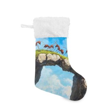 Imagem de Blueangle 1 pacote de meias de Natal formigas em uma ponte de 17,7 polegadas para decorações de festas de fim de ano, porta-presentes e meias (212)