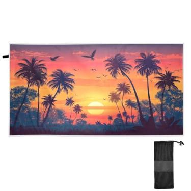 Imagem de Blueangle Toalha de praia pôr do sol com palmeiras - Toalhas de viagem compactas e leves - Toalha de secagem rápida super absorvente para natação, acampamento e férias (329)