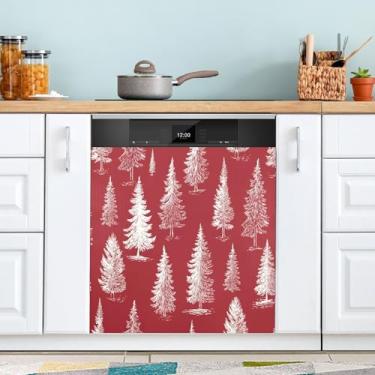 Imagem de ATTX Capa magnética para lava-louças de árvore de Natal vermelha branca, 58 cm C x 66 cm A decoração da capa da máquina de lavar louça, decalques de armário doméstico adesivos de eletrodomésticos #325