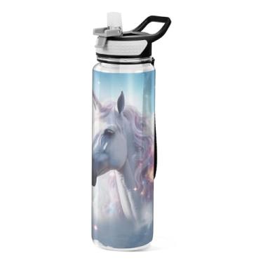 Imagem de ATTX Garrafa de água White Horse, 946 ml, à prova de vazamento e livre de BPA, garrafas de água reutilizáveis de plástico Tritan para viagens, academia, corrida (454)
