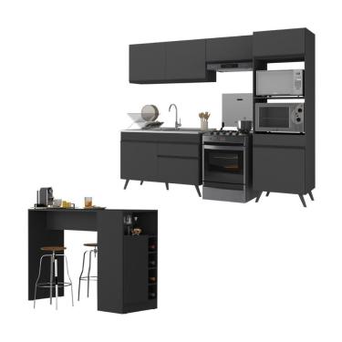 Imagem de Armário De Cozinha Compacta Com Mesa/bancada Veneza Multimóveis Mp2210 Preto Preto