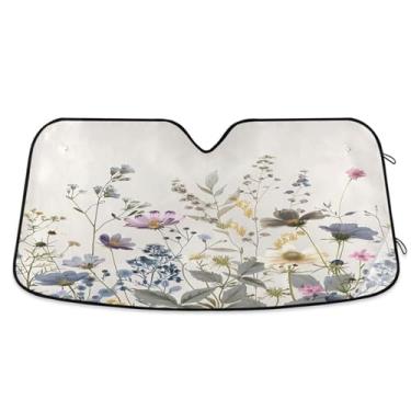 Imagem de ATTX Wildflowers para-sol para para-brisas de carro 144.8 cm x 80.0 cm escudo solar universal com proteção UV, persiana de janela frontal automática dobrável para caminhões Sedans SUVs #552