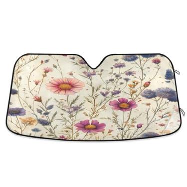 Imagem de ATTX Guarda-sol para para-brisas de carro Herbal Wildflowers 144.8 cm x 80.0 cm Protetor solar universal com proteção UV, persiana de janela frontal automática dobrável para Sedans SUVs caminhões #1