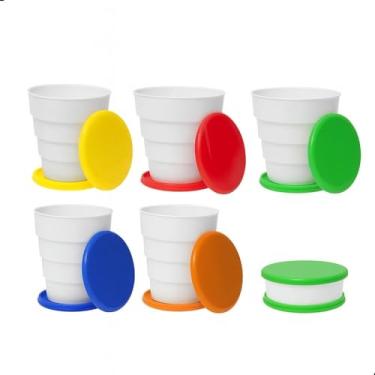 Imagem de Kit 6 Copos Retráteis Sanfonados Coloridos, Plástico Resistente, 150ml, Portátil com Tampa Protetora para Viagem