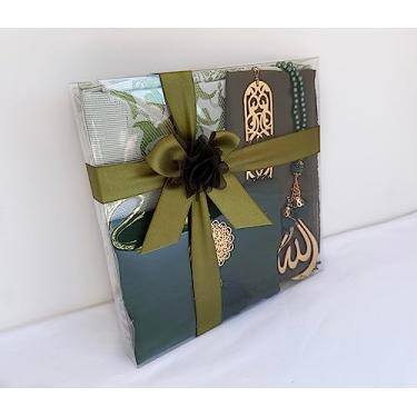 Imagem de Tapete de oração muçulmano, conjunto de presente de 17,78 cm, tapete de oração, livro de surah, cachecol, estojo de surah, marcador de livro, gancho de espelho de carro, contas de oração, presente