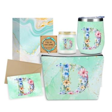 Imagem de Presentes personalizados monograma presentes de aniversário para mulheres, sobrinha tia chefe, professor, agradecimento, natal, copo de vinho, bolsa de maquiagem, vela perfumada, conjunto de pulseiras