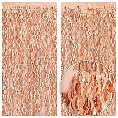 Imagem de KatchOn, Cortina de franjas Wave Rose Gold - XtraLarge 16 x 20 cm, pacote com 2 | Pano de fundo em ouro rosa, decorações de despedida de solteira | Decorações de festa em ouro rosa, serpentinas de ouro rosa, pano de fundo de aniversário em ouro rosa, decorações de formatura 2023