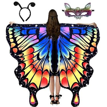 Imagem de WhiteUniQoon Fantasia de borboleta para mulheres, fantasia de Halloween com asas de borboleta para mulheres, com máscara de renda e faixa de cabeça, #014, Free