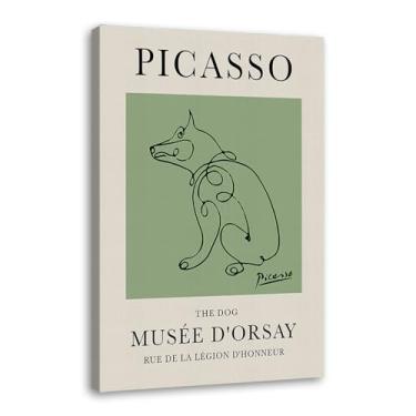 Imagem de Impressão em tela verde sálvia Pablo Picasso animais esboço arte de parede gato cão pássaro cavalo impressão linha abstrata desenho pôsteres para quarto casa escritório decoração (SKU13,30.5x45.7 cm =