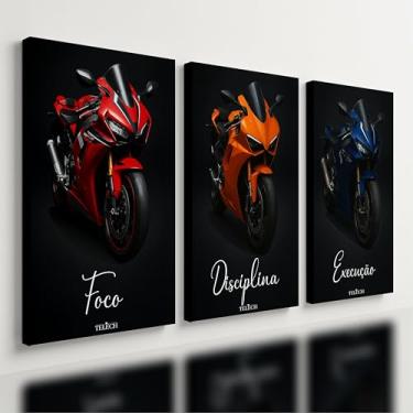 Imagem de Kit 3 Quadro Decorativo Motivacional Moto Esportiva GP Moderno Luxo Qualidade Premium (40x28cm)