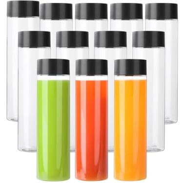 Imagem de zmybcpack Pacote com 12 garrafas de suco de plástico PET transparente de 400 ml com tampas pretas Smoothie ideal para leite e outras bebidas