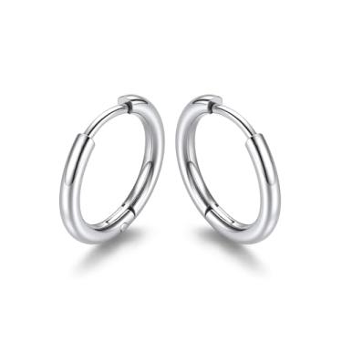 Imagem de KeyStyle Brincos pequenos de argola para mulheres, brincos minúsculos de aço inoxidável hipoalergênicos, dourado/prata/preto, cartilagem não manchada, brincos leves, 7/8/9/10/12/14/16 mm, 10mm, Aço