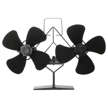 Imagem de XLWLLNJ Ventilador de fogão a lenha preto com duas cabeças, alimentado por calor, para lareiras e queimadores de toras. Ventilador térmico com ampla faixa de, 4 Lâminas