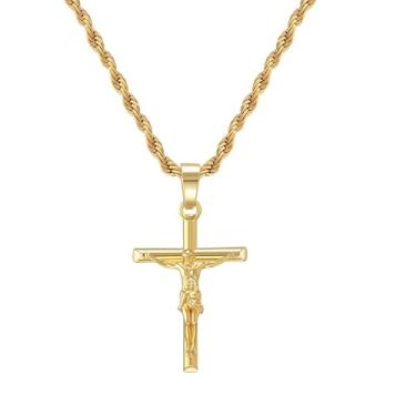 Imagem de Colar de Crucifixo HELLOICE Pingente Placado em Ouro 18K com Cadeia Corda para Homens e Mulheres