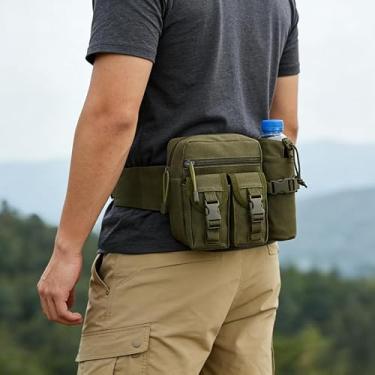 Imagem de Pochete tática – Bolsa de cintura impermeável com bolsa removível para garrafa de água, vários bolsos e cinto ajustável para caminhadas, ciclismo, corrida, acampamento (verde)
