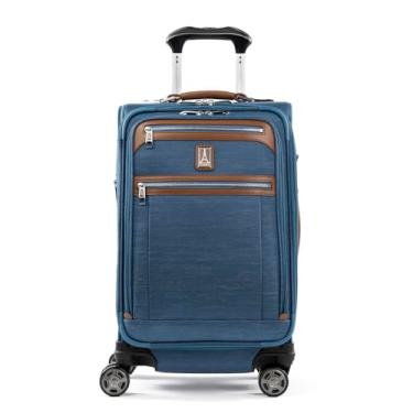 Imagem de Travelpro Mala de mão expansível Platinum Elite Softside, mala giratória de 8 rodas, porta USB, suiter, homens e mulheres, azul costal, bagagem de mão 53 cm