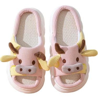 Imagem de Aucomfo Pantufas de vaca para mulheres e homens, para uso interno, ao ar livre, casa, quarto, pantufa, engraçado, coisas de vaca, presentes, rosa, 7 Women/6 Men