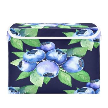 Imagem de Wassud Cestos de armazenamento dobráveis com tampas, cestas organizadoras de tecido dobrável de mirtilos para armário, casa e decoração sazonal 41,5 x 32,5 x 30,8 cm