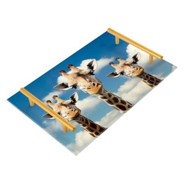Imagem de Wassud Bandeja de banheiro com três girafas (2) bandejas de acrílico para perfume, alça de maquiagem, cômoda, quarto, cozinha, mesa, 30 x 20 cm