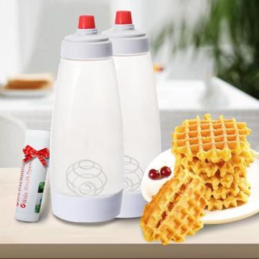 Imagem de 2 unidades de dispensador de massa de panqueca, dispensador de massa de waffle e misturador com batedor de arame, garrafa de massa para cupcake. Panquecas, bolos ou qualquer assado