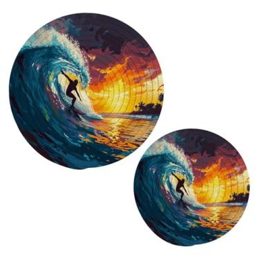 Imagem de Wassud Conjunto de tripé de surfe para pratos quentes, suportes redondos de algodão, almofadas quentes, porta-copos elegantes, decoração de cozinha e acessórios, 2 peças