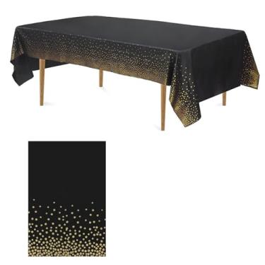 Imagem de Toalha de mesa descartável, impermeável, resistente a manchas, sem rugas, capa de mesa de pano para mesa retangular para festa (pontos pretos, 137 x 273 cm)