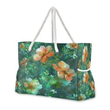 Imagem de Wassud Bolsa de praia floral, verde, grande, para mulheres, impermeável, à prova de areia, bolsa de viagem com zíper e bolso para piscina, academia, acampamento