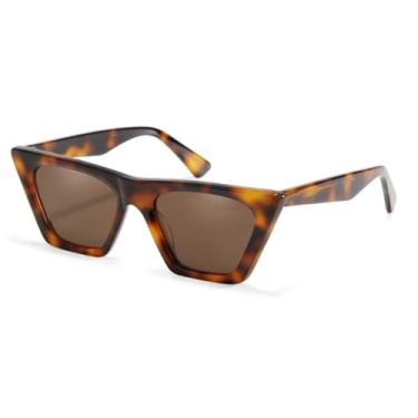 Imagem de JRLLFD Óculos de sol femininos grandes da moda, armação de acetato, polarizados, tons UV400 (marrom demi)
